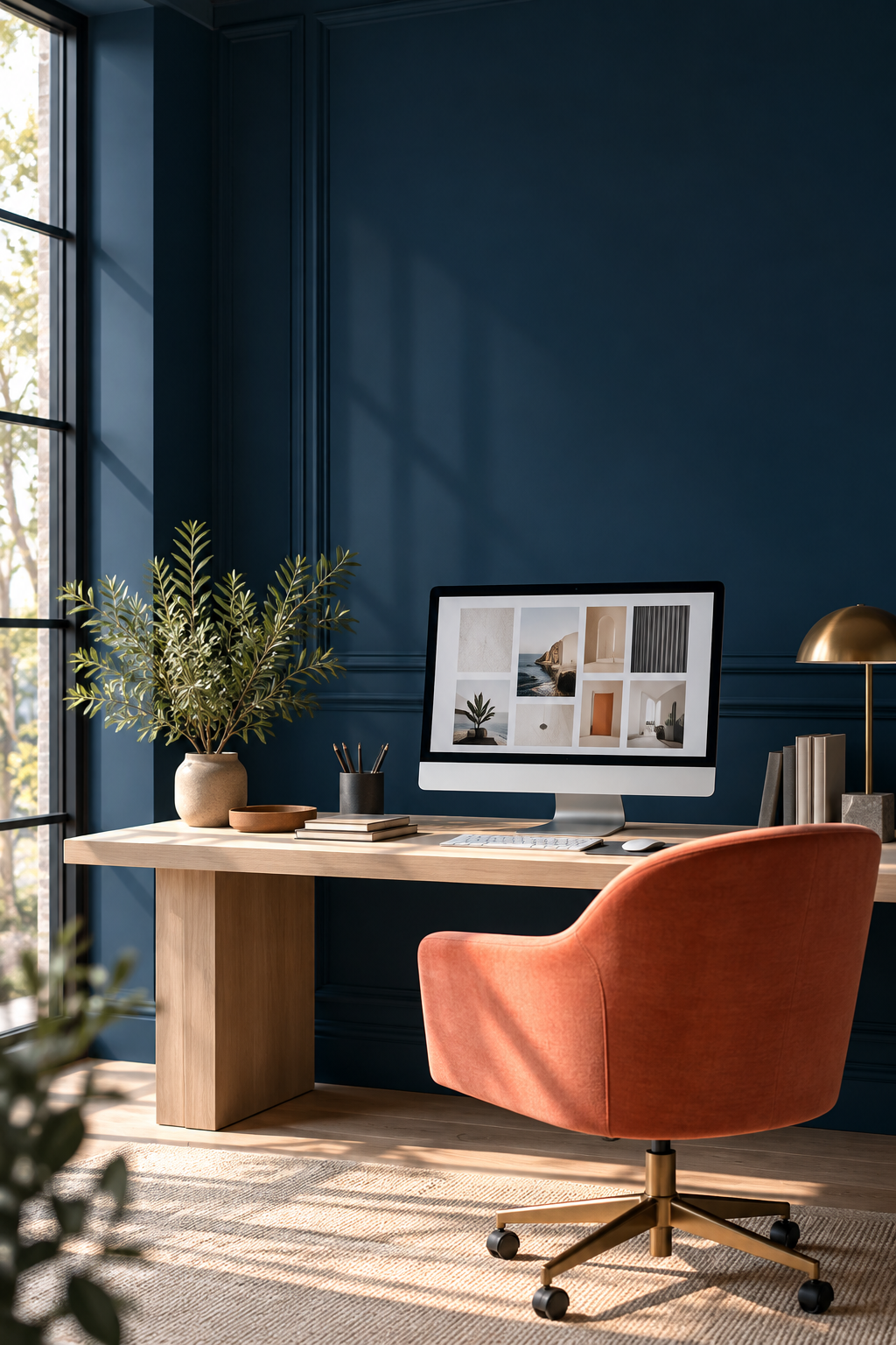 A navy and coral creative studio